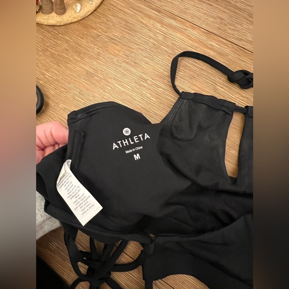 Three-Piece Women's M Athleta 2 Bikini Tops & Bottom Pink Palm Black Keyhole - Picture 5 of 5